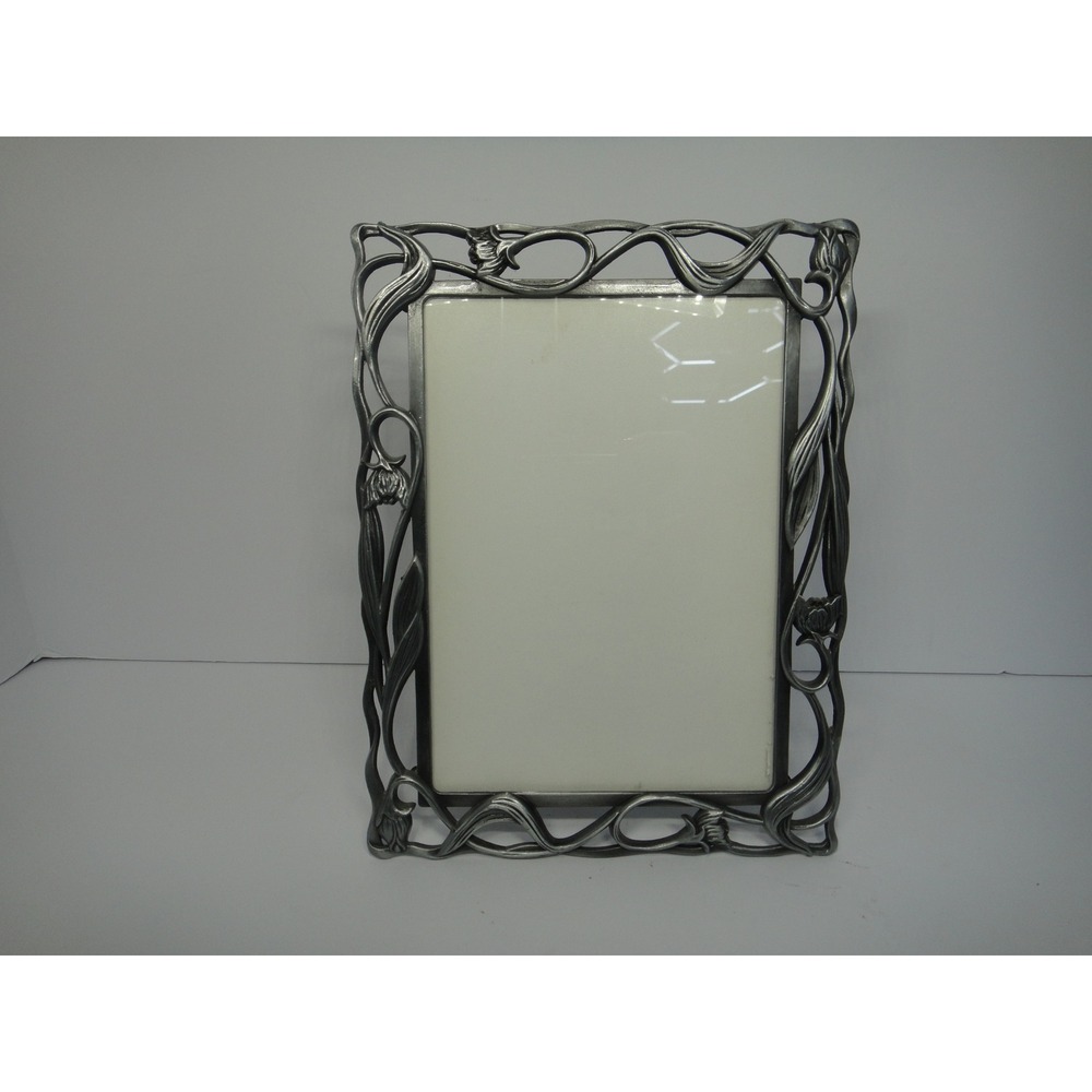 Ashleigh Manor Art Nouveau Metal Pewter Tulip Vine 5x7 Picture Frame Silver VTG